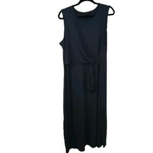 J.Jill Wearever Collection Navy Jersey Knit Sleeveless Midi Dress Size L Tie‎